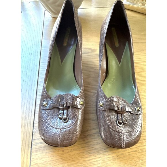 Enzo Angiolini 10 Brown Faux Crocodile Kitten Heel Shoes Buckle Detail EA Flexo - Picture 3 of 6